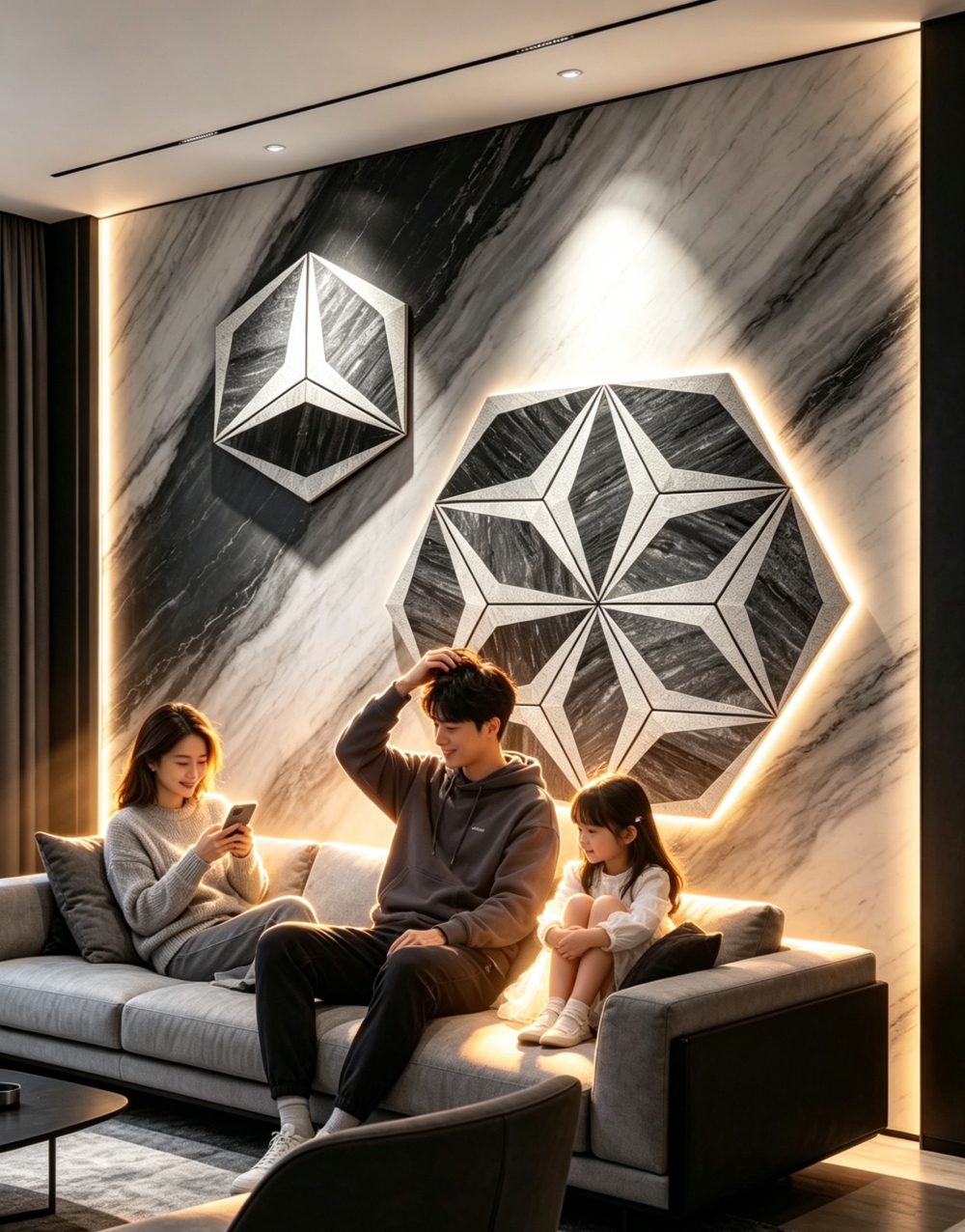 黑灰六角星型大理石马赛克