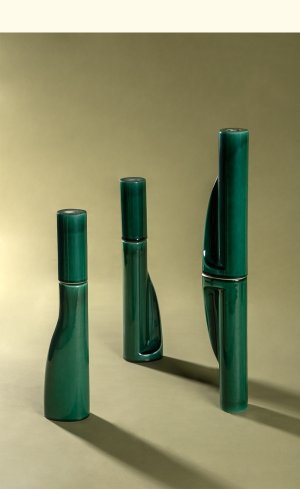 复古墨绿弧形立体手工陶瓷手工砖|凹凸异形长条艺术墙砖