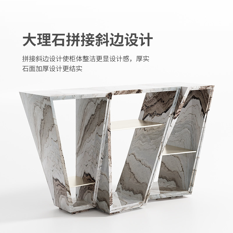 设计师斜切三角几何玄关台大理石开放式置物别墅大平层入户装饰边柜